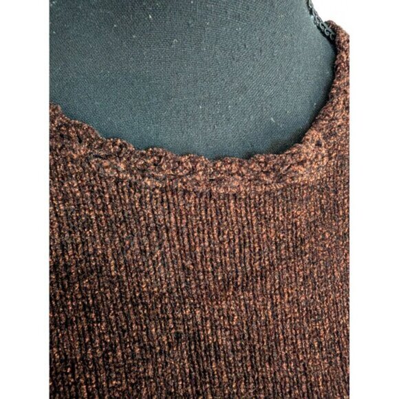 Vintage Apostrophe Brown Chenille Short Sleeve Sweater Top XL - Picture 2 of 9